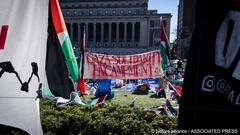 A sign that reads "Gaza Solidarity Encampment" is seen during the pro-Palestinian protest at Columbia University campus in New York